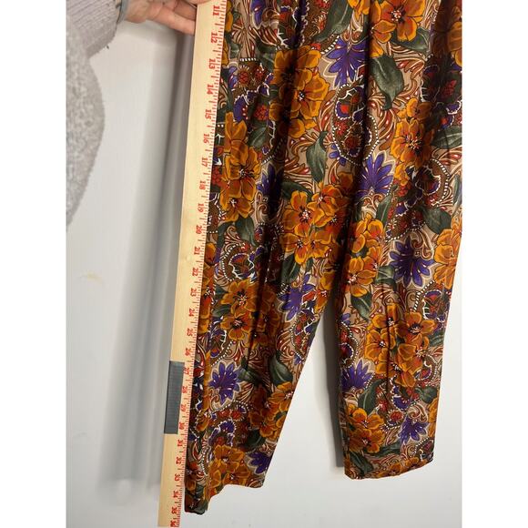 Vintage Stacey Michaels Women Pants Sz Sm Brown Floral Pull On Elastic Waist - Picture 7 of 10